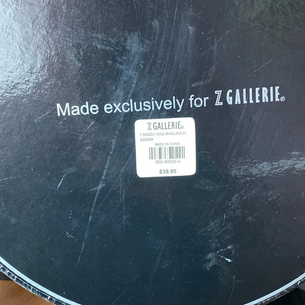 NIB Z Gallerie Set of 7 Deadly Sins Mingling Appetizer Plates. Seven Deadly Sins